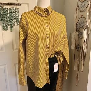 Urban Outfitters stripped button up shirt. Mustard yellow and stripes are grey.